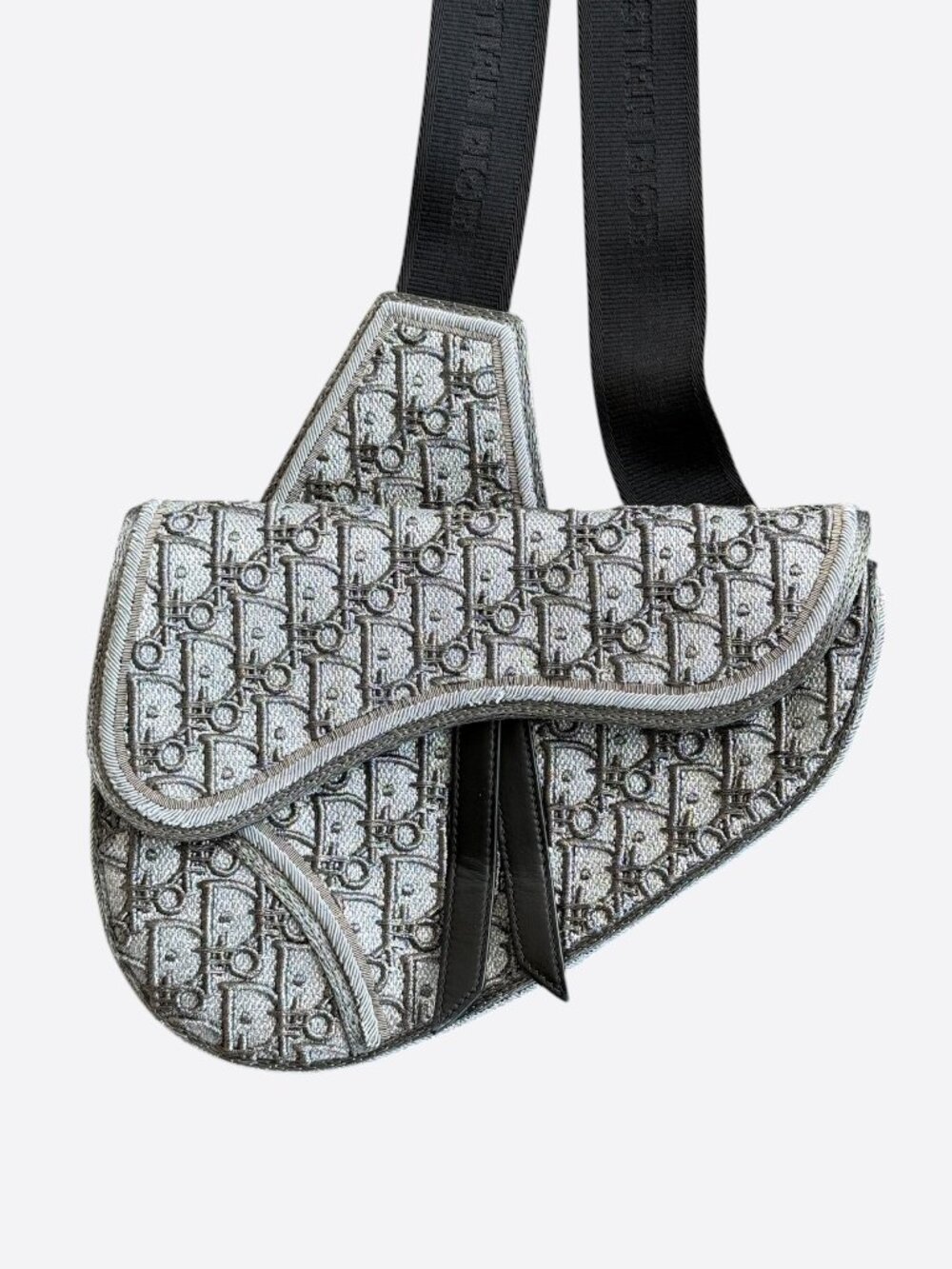 Dior Peter Doig Grey & White Embroidered Oblique Saddle Bag